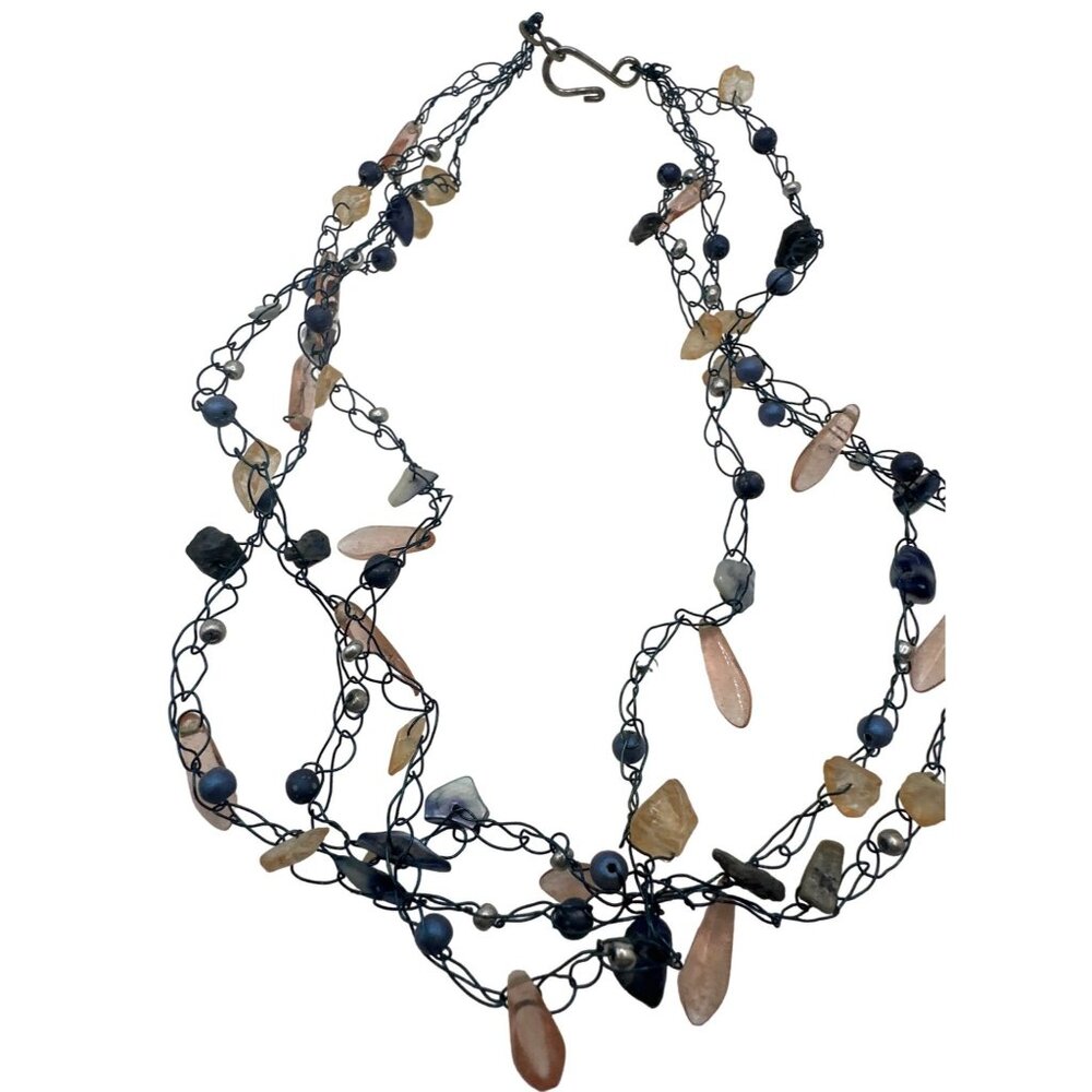 Boho Chic Necklace Handcrafted Multi-Color Glass Bead Choker Spring Fairy
